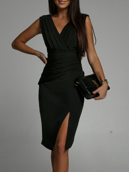 Slit Rached Surplice Tank Dress