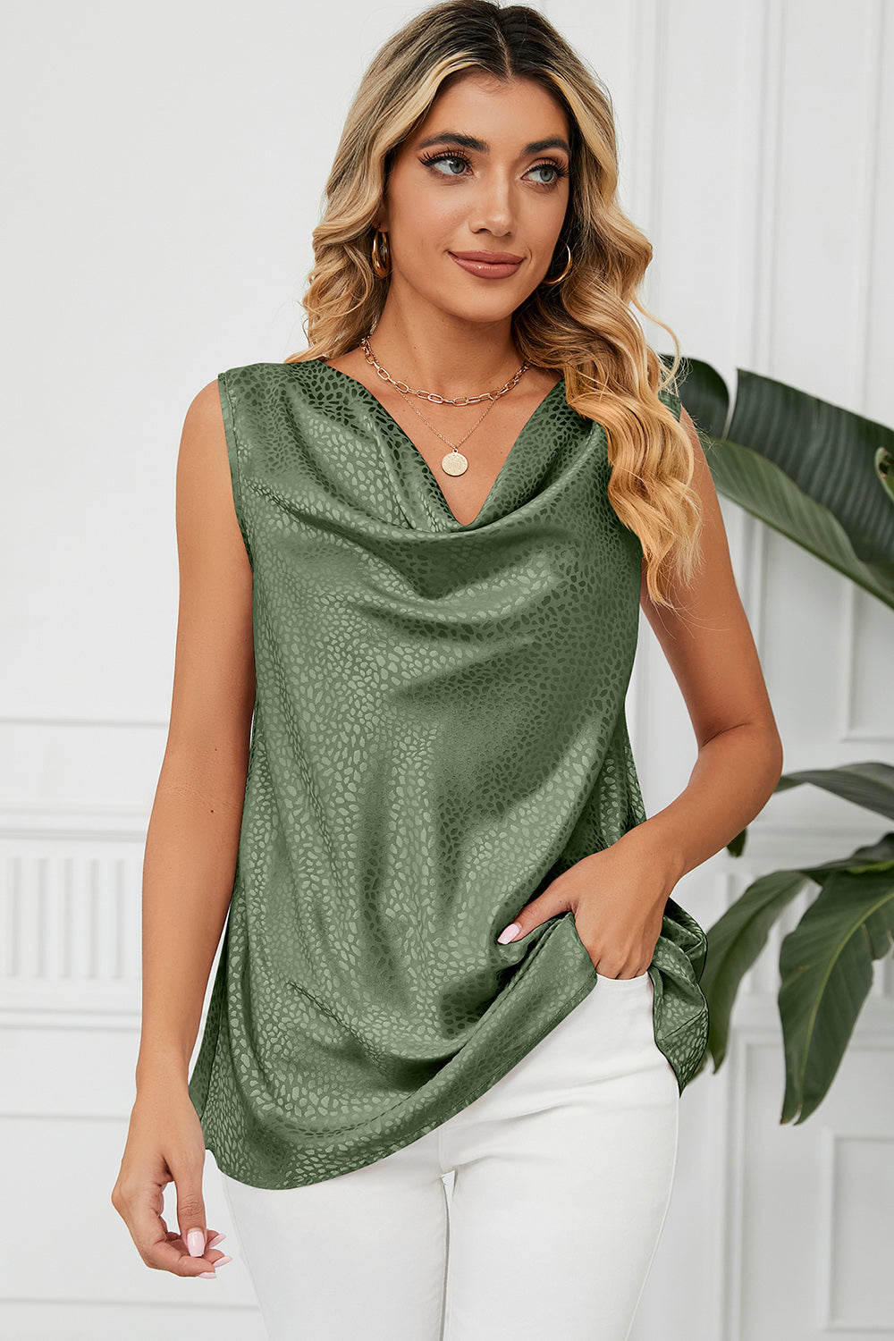 Ruched Cowl Neck Tank Top